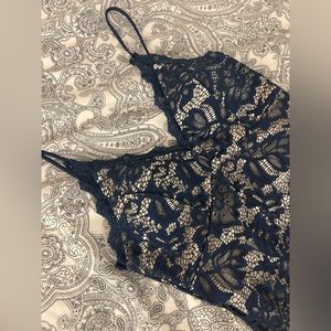 Navy Lace Midi Dress From Honey